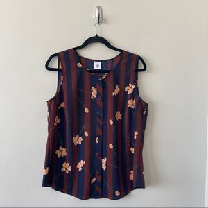 Cabi-sleeveless Floral Stripe Button Down Blouse (Size:Medium)